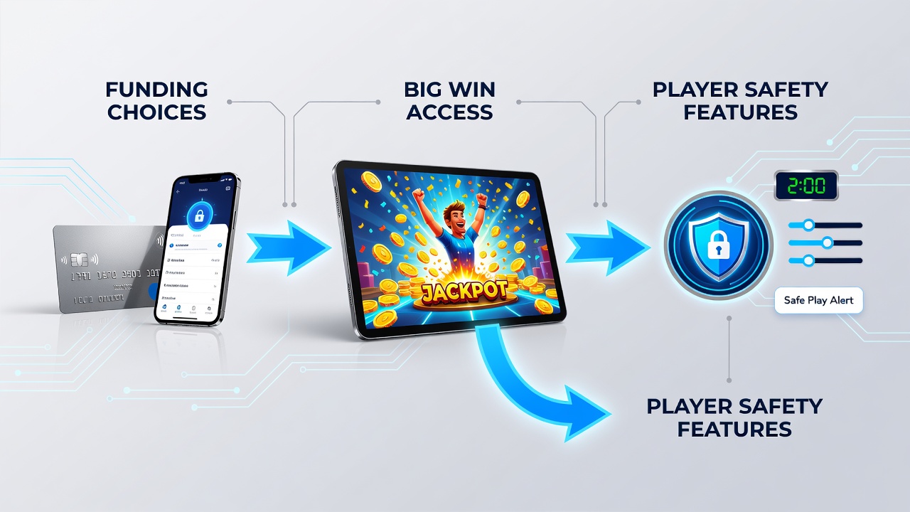 Darstellung mobiler Zahlungsoptionen und Sicherheitsfeatures in Gaming-Apps