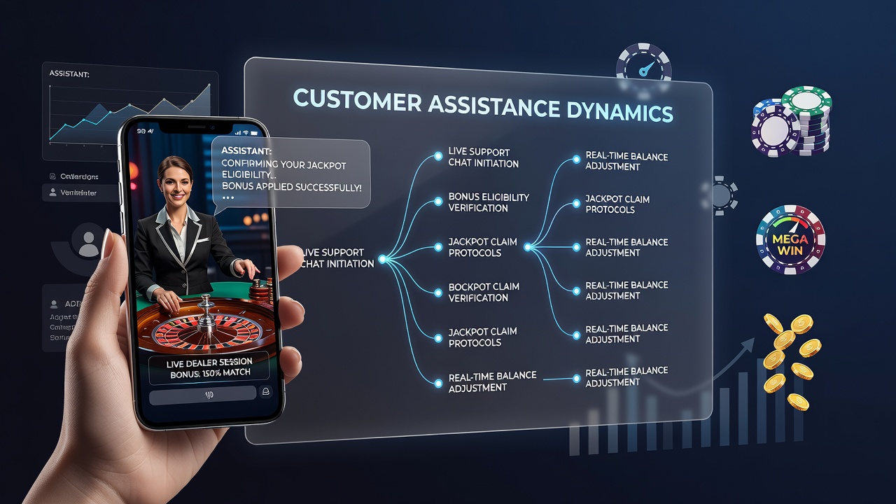 Illustration der Kundenbetreuung in mobilen Live-Casino-Umgebungen mit Fokus auf Bonus- und Jackpot-Management