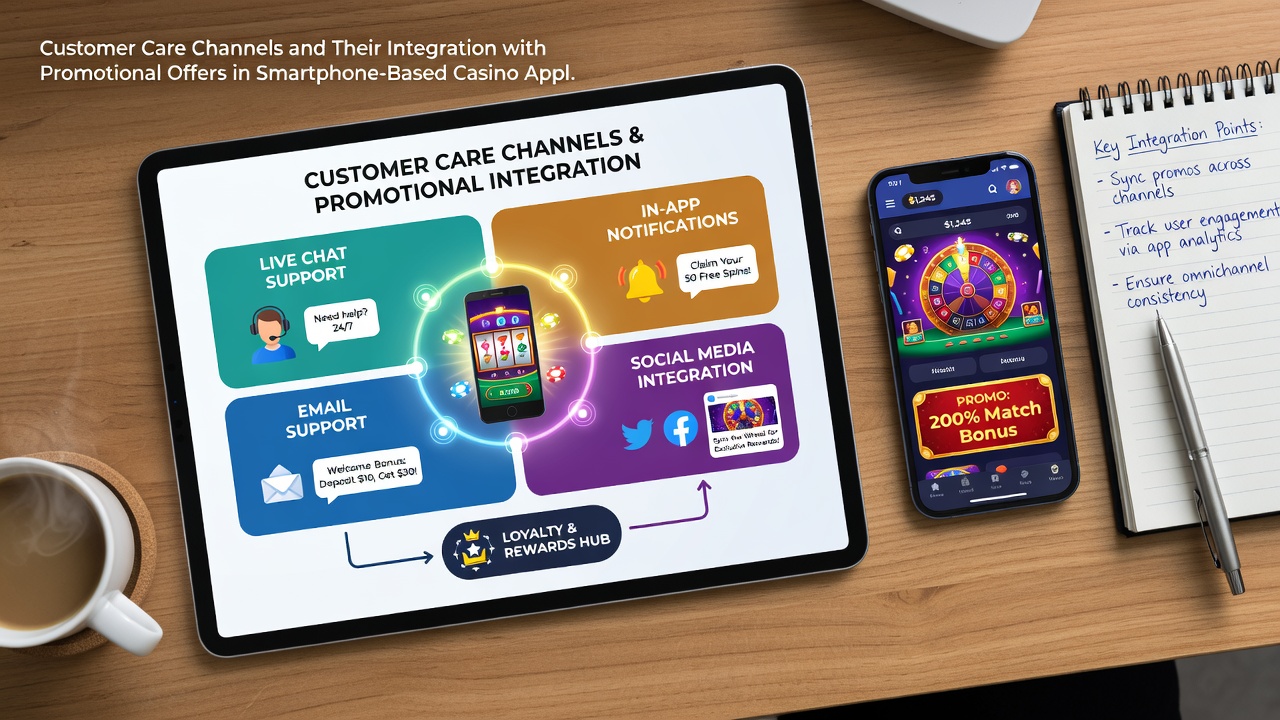 Darstellung der Integration von Kundensupport und Werbeangeboten in Casino-Apps mit Fokus auf mobile Nutzererfahrung