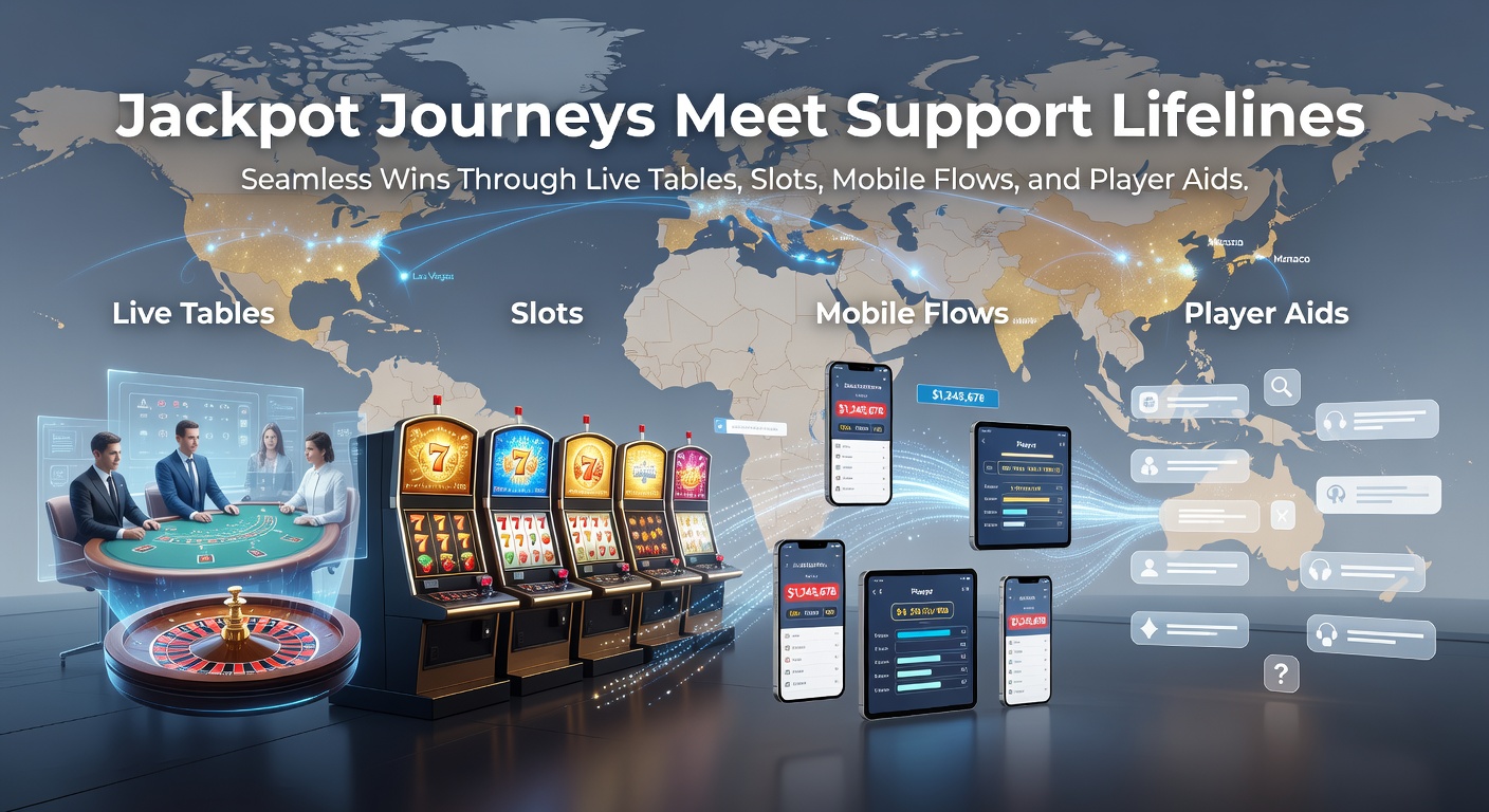 Dynamische Szene eines Live-Casino-Tisches mit rotierenden Slots im Hintergrund und mobilen Geräten, die Jackpot-Gewinne anzeigen
