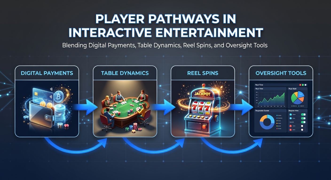Illustration der Spielerpfade mit digitalen Zahlungen und interaktiven Elementen in Unterhaltungsplattformen