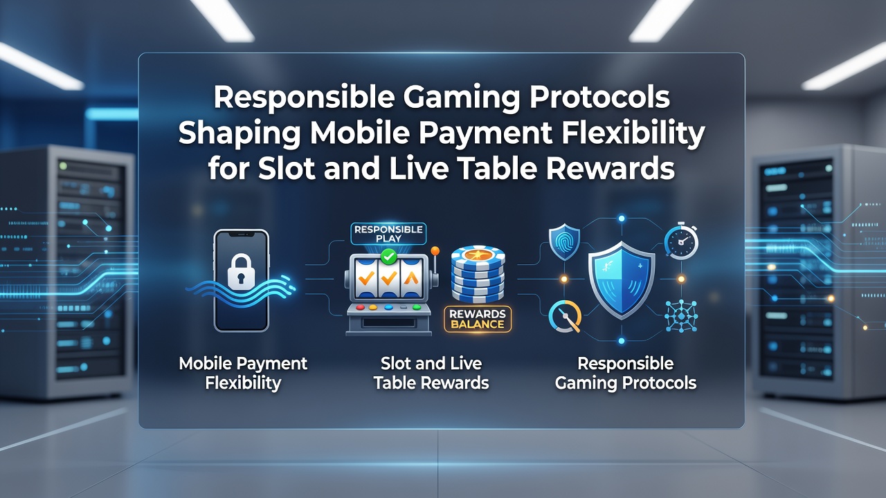 Illustration zu verantwortungsvollen Spielprotokollen und mobilen Zahlungssystemen in Online-Casinos mit Fokus auf Slots und Live-Tische