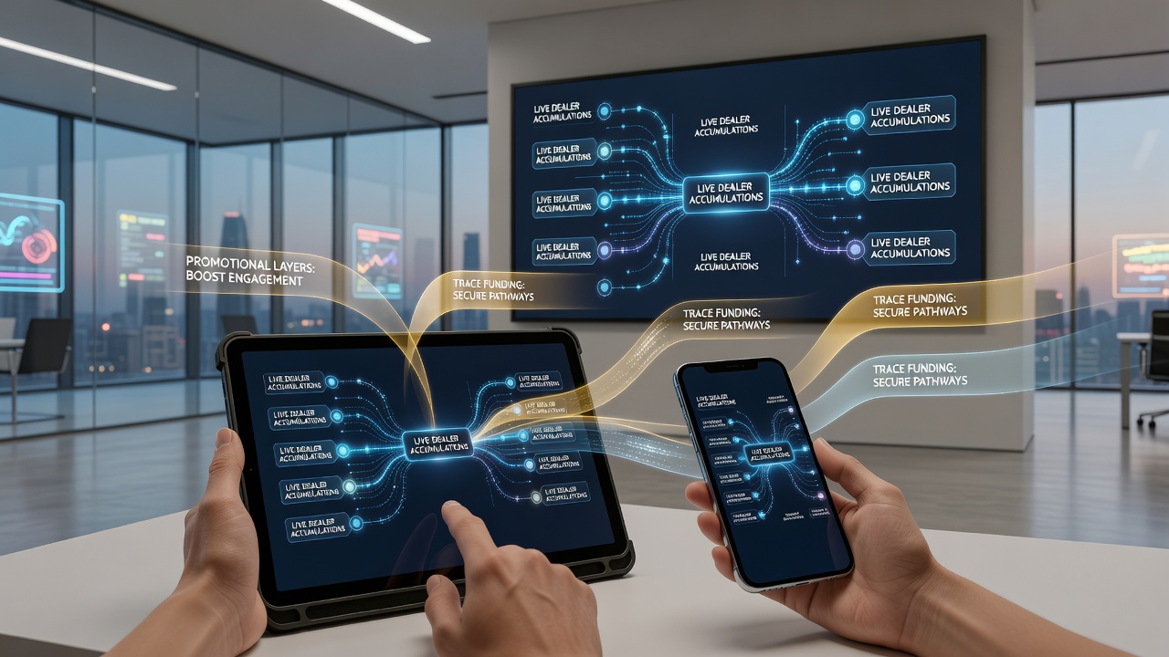 Übersicht einer mobilen Casino-Plattform mit integrierten Live-Dealer- und Slot-Funktionen sowie Sicherheitsindikatoren